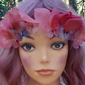 Fairy wings rose butterfly face decor bling gem forehead accents, forest mask, bindi,third eye, whimsical bridal festival costume accessory