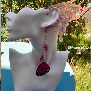 Fairy vlindervleugel oor manchet wrap kwarts kroonluchter oorbellen, geen piercing, godin sieraden, kostuum cosplay, boho festival slijtage, cadeaus voor haar