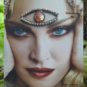 Bindi de escamas de dragão e sereia, amuleto contra o mau-olhado, fusão tribal, joia decorativa para o rosto em estilo boho/festival, reutilizável, bindi do terceiro olho, bindi para dança do ventre.