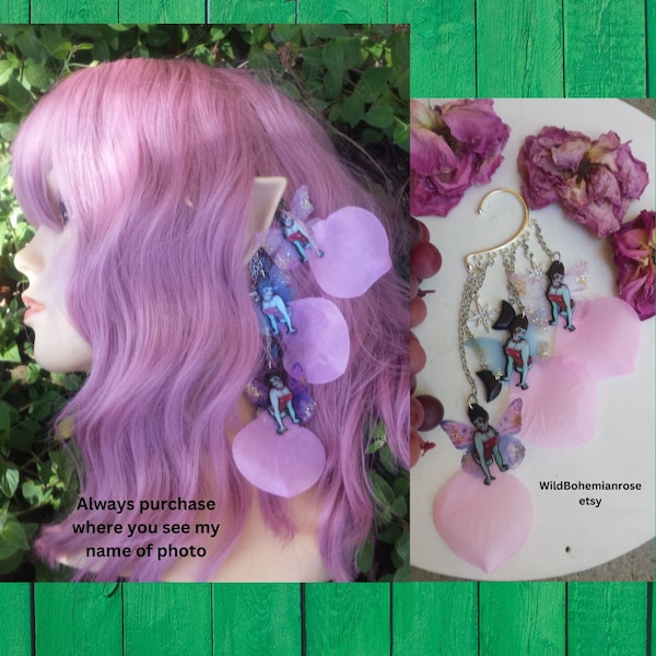 Whimsical fairy butterfly sweet roses ear wrap cuff earring, no piercing,  fairy headpiece, fairycore earrings