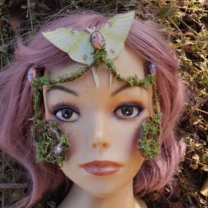 Fairy forest Luna butterfly spiral opal bindi face decor bling gem mask,third eye chakra,woodland tribal ren festival costume accessory