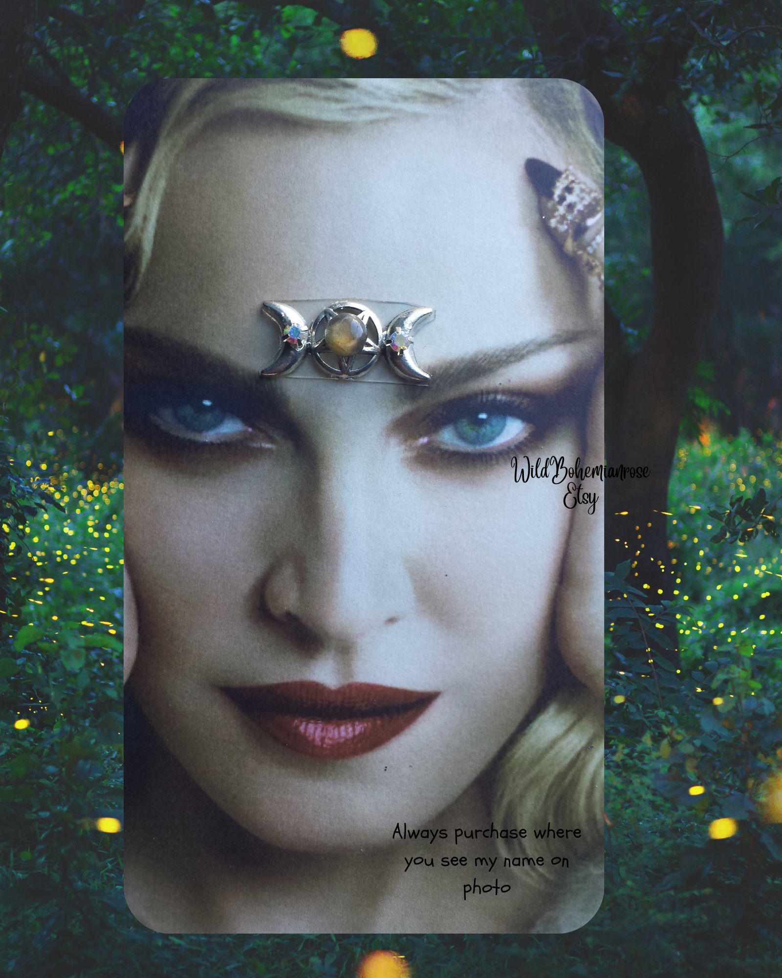 Goddess moonstone gemstone bindi, tribal fusion bindi, witchy boho festival face gem,third eye,reusable, pentagram, face decor,festival gift