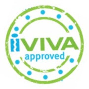 May include: Green and blue "iVIVA approved" stamp with a circle design and a grunge effect.