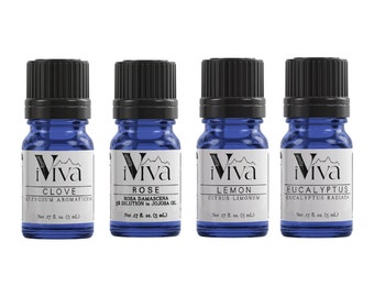 Doftträningskit | Rena eteriska oljor för aromaterapi | Ros, citron, kryddnejlika och eukalyptus | Omtänksamt hälsopaket