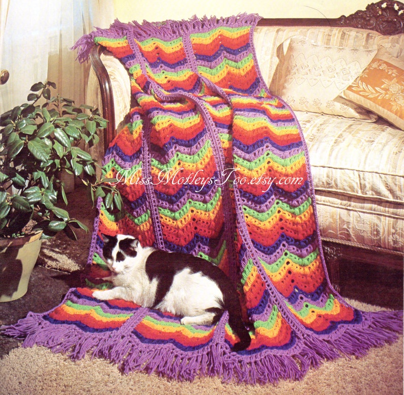 Broomstick Lace Crochet Pattern Chevron Rainbow Afghan Blanket Etsy UK
