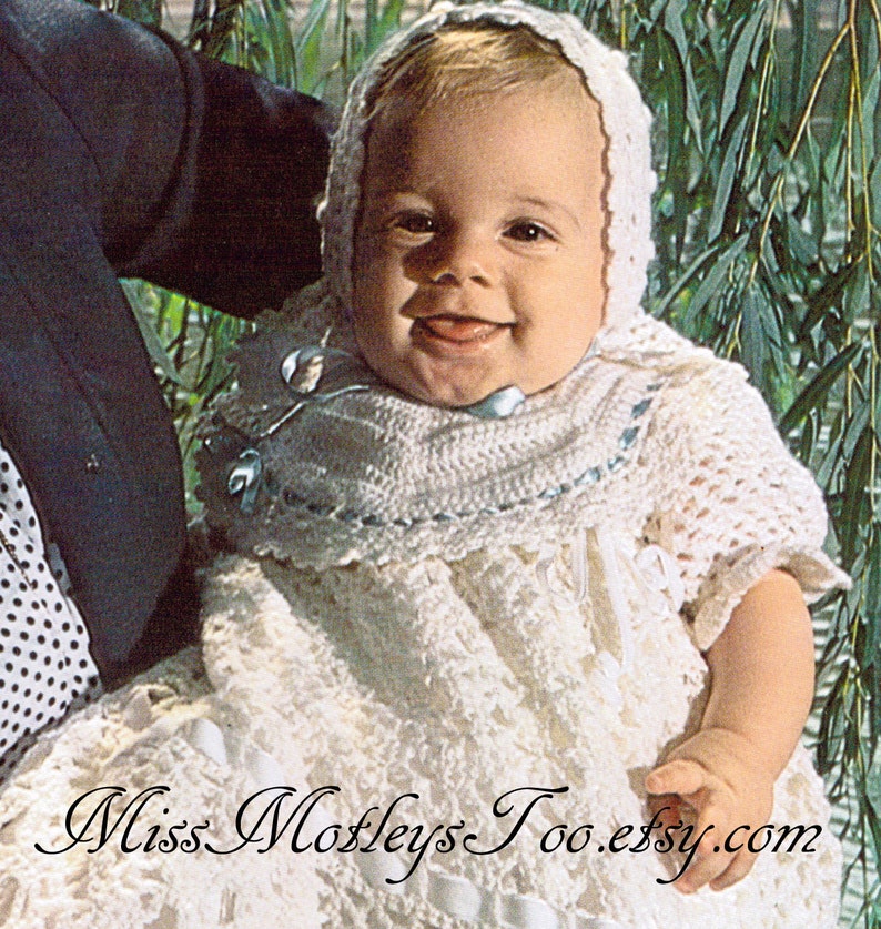 Christening crochet pattern baby 3 piece set dress hat bib Etsy France