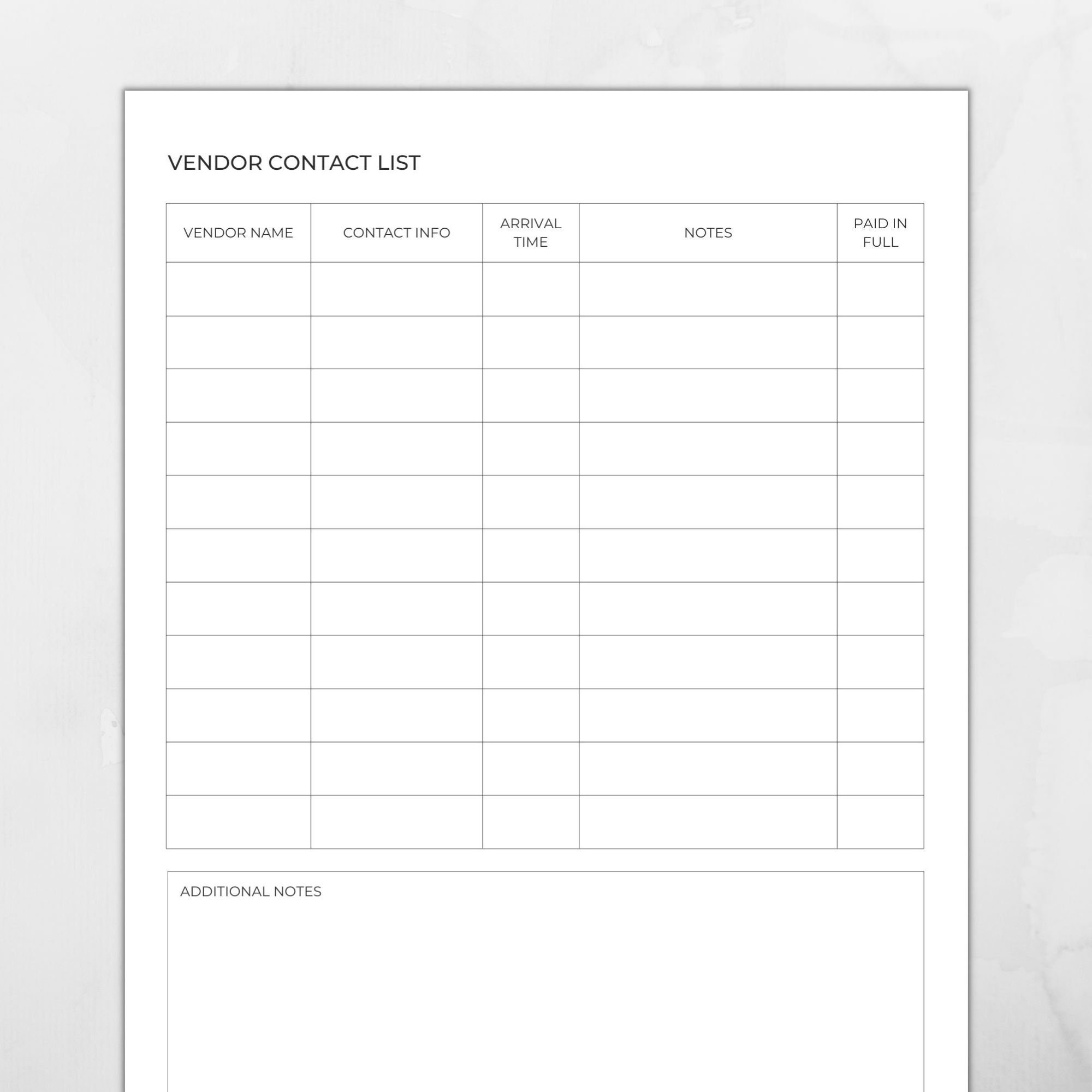 Vendor Contact List, Event Planning, Vendor Contact Sheet, Organization Vendor Contact List, Event Planning, Vendor Contact Sheet, Organization