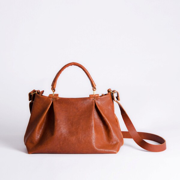 Cognac brown leather bag, work bags for women, Crossbody bag, Everyday carry bag, Genuine leather handbags