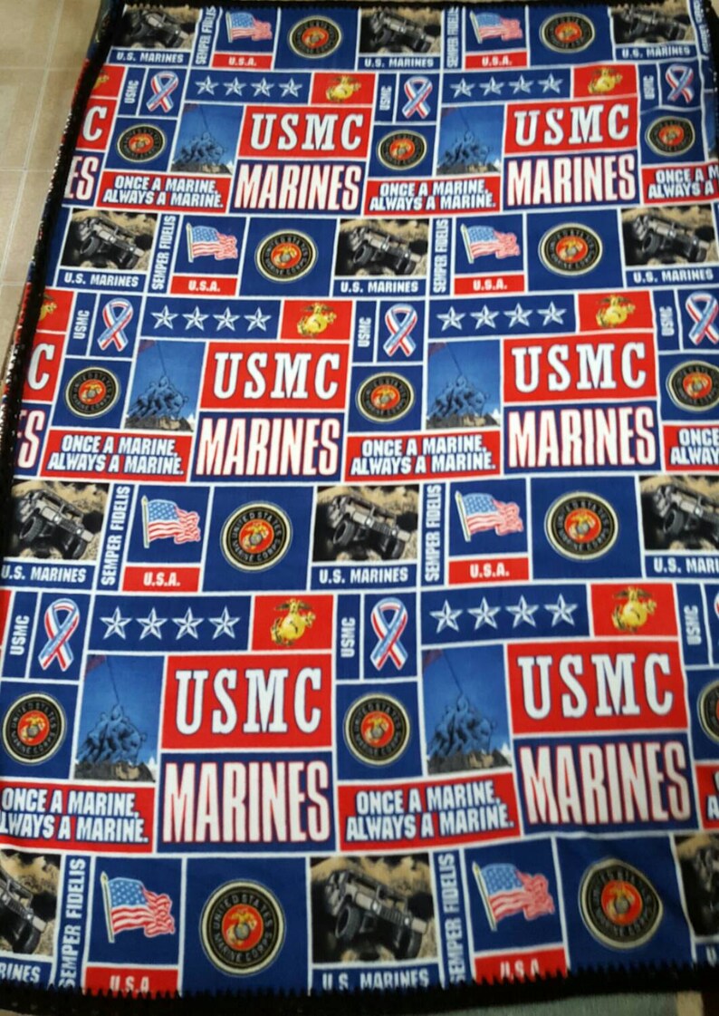 United States Marines Fleece Blanket with black border Etsy