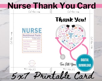Verpleegkundige Bedankkaart | Nurse Week Bedankkaart afdrukbaar | Bedankkaart voor verpleegster | Verpleegkundige waardering week afdrukbare kaart