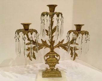 Pair 2) Harvin Brass Candelabras with Pencil Crystals