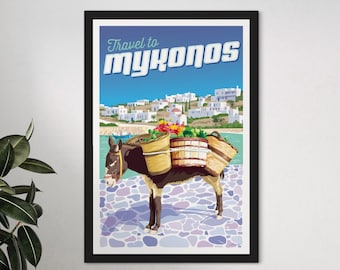 Mykonos Travel Print- Wall Art of Greece Wall Hanging Home Decoration Greek Gift for Art Lovers | Mykono Wall Art Print Poster