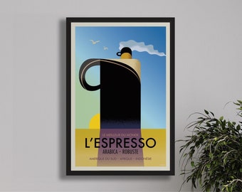 Cruise Ship Lovers Travel Poster in French, Retro Wall Art for Living Room | Housewarming Gift | Coffee lovers | Travel Lovers Cruise Ship