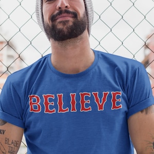 Boston Red Sox BELIEVE Inspirational Unisex Softstyle T-Shirt, Motivational Tee, Gift for Friend, Red Sox Fan, Believe Shirt Gift for him