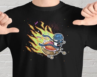 Bagel & Lox Frühstück und Kaffee Reiter T-Shirt | Teil-Handgezeichnete pixelation original Illustration