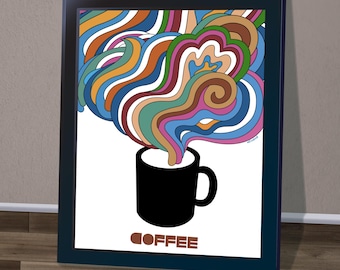 Retro koffie Bob Dylan-print: café- en keukenkunst in jaren 60-stijl voor koffieliefhebbers. Psychedelische nostalgie
