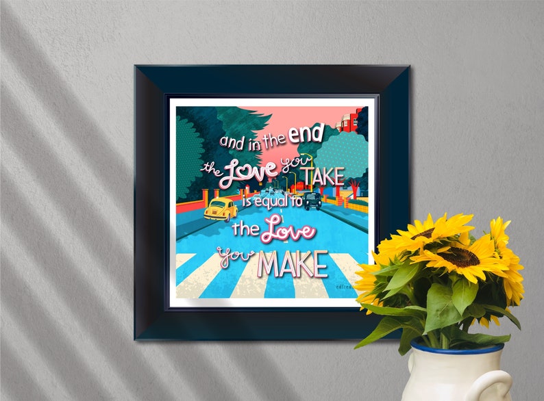 Abbey Road reimagined Print Beatles Lover Gift The End Colorful Contemporary Art Print Album Cover Art Inspirational Quote image 1