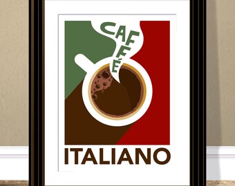 Impresión de café italiano retro: arte mural de cocina o cafetería Caffé Italiano para amantes del café.