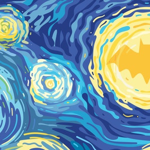 Detail of the bat signal from the Poster/Wall art. Batman is the Dark Knight jumping through Starry Night  over Gotham City drawn in the style of Van Gogh