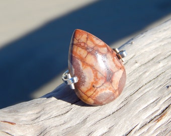 Großer Pilz Rhyolith, massiver Sterling Silber Ring, Größe 57