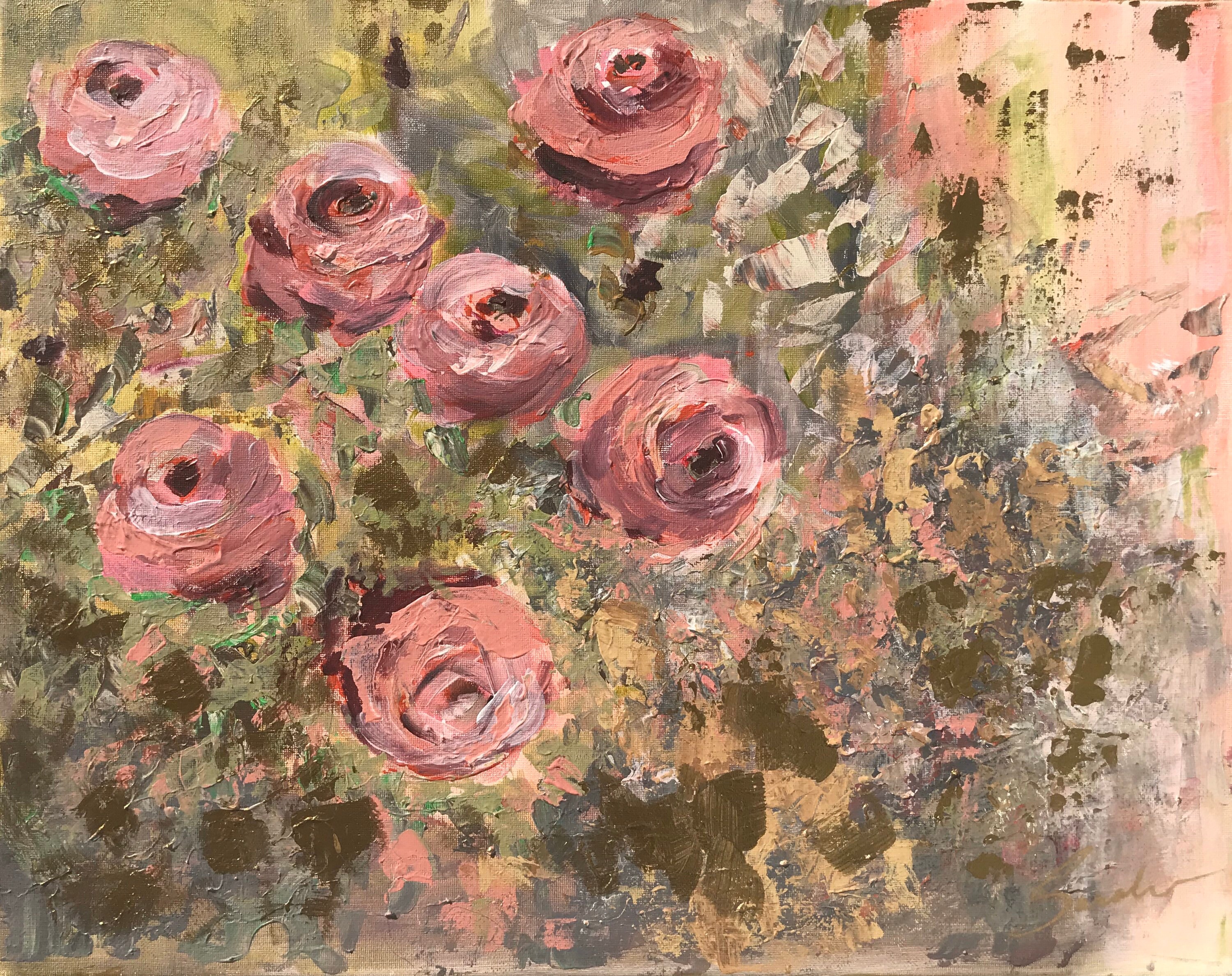Romantic Dusty Pink Roses Original Abstract 16 x 20 inches Etsy