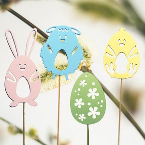 Adornos de Pascua de madera, decoraciones de Pascua, regalo de Pascua, huevo de Pascua de madera, conejito de Pascua, oveja de Pascua, pollo de Pascua, juego de 4