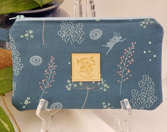Zippered 8 x 5 clutchwristlet licensecredit cardscash etc fits newer 9+ phones Riley Blake Fairy Edith Wildflowers with mint lining