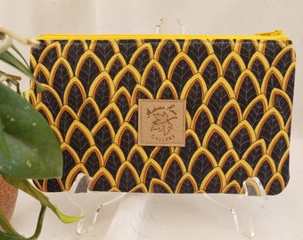 Zippered clutch style pouch, makeup/toiletry bag, bridesmaid gift, pencil case in black and yellow