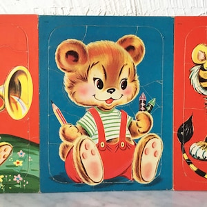 Vintage Whitman 1950s Puppy Bear Tiger - 3 Frame Tray Preschool Puzzles