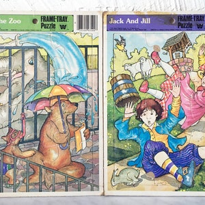 Jahrgang Whitman 1981 Spaß im Zoo Jack und Jill - 2 Rahmen Tablett Puzzles