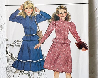 Vintage Butterick Sewing Pattern 4772 Girls Peplum Top Flared Skirt Size 12 Uncut