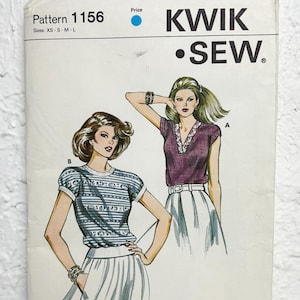 Kwik Sew Ladies Tops Round/V-Neck Vintage Sewing Pattern #1156 Misses Sizes XS-L Uncut
