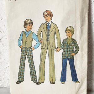 Simplicity Vintage 1970s Boys Jacket Vest Pants Sewing Pattern 7733 Size 7 Uncut