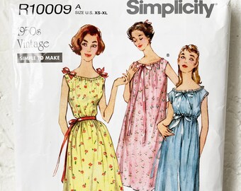 Simplicity 1950-tals vintage nattlinnen sömnadsmönster R10009 Misses XS-XL oklippta