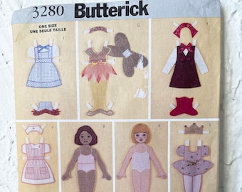 Patrón de costura para guardarropa y muñecas de papel de 12" de tela Butterick n.° 3280 sin cortar
