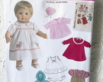 Simplicity Baby Doll Clothes Dress Coat Hat Overalls Jumpsuit Nightgown Sewing Pattern 1708 Uncut