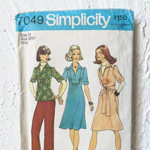 Vintage 1975 Simplicity Sewing Pattern 7049 Misses Dress-Top-Pants Size 10 Uncut