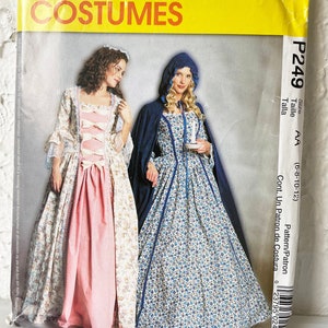 McCall&#39;s Costumes Halloween Colonial Dress Outlander Long Gown Cape Hat Pattern P249/3289 Misses&#39; Sizes 6-8-10-12 Uncut