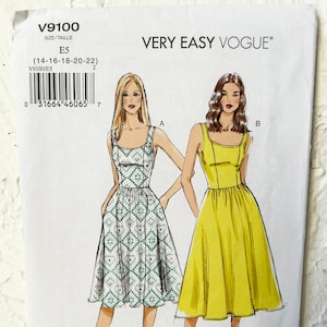 Very Easy Vogue Sleeveless Strap Fitted Bodice Dress Pattern V9100 Misses 14-22 Uncut