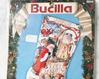 Bucilla Santa Collage Personalized Christmas Stocking Counted Cross Stitch Kit 18"