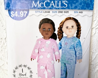 McCall's It's Sew Simple 18" Doll Clothes Pjs Pajamas Sewing Pattern L9448 Uncut