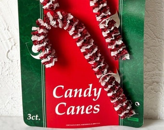Vintage Christmas Candy Canes 3 Red/White Ruffled Santa's Best Christmas Decor