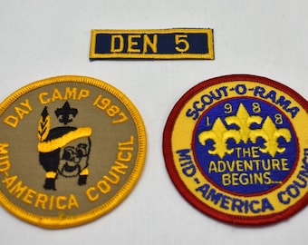 BSA Den 5-1987 Day Camp-1988 Scout-O-Rama Mid-America Council Boy Scout Patches