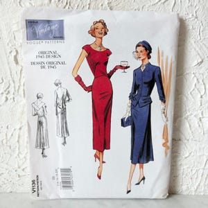 Vogue Vintage Original 1945 Peplum Jacket & Dress Pattern V1136 Misses 14-20