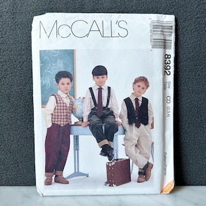 McCall&#39;s Boys&#39; Shirt Pants Lined Vest Neck Tie Sewing Pattern #8392 Sizes 2-3-4 Uncut