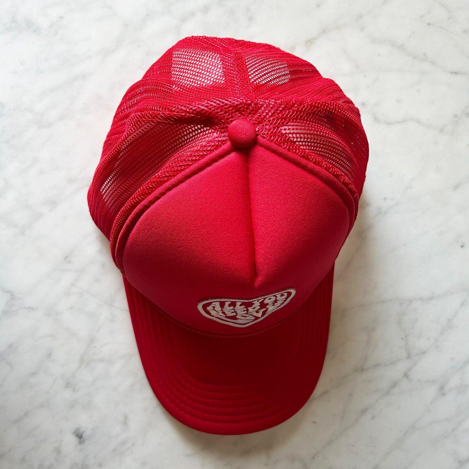 Vintage All You Need is Love Cap Snapback Trucker Hat Red  display picture 1