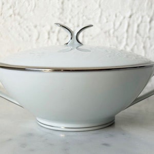 Vintage Noritake Colony China Japan Sugar Bowl & Lid White Platinum Trim