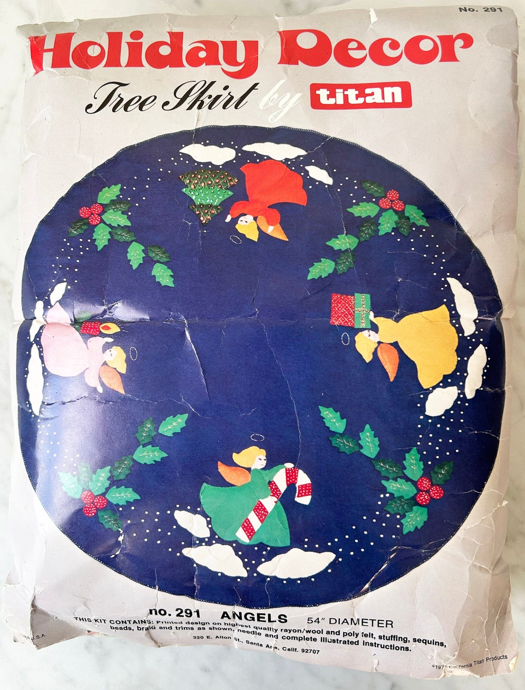 Vintage Felt Christmas Tree Skirt Kit Blue With Angels Etsy