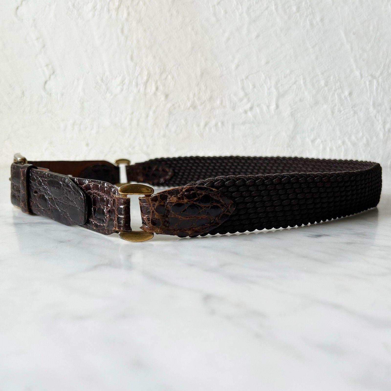 Hickok Brown Genuine Alligator/woven Fabric Belt-brass Buckle