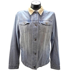 Vintage Ralph Lauren Jeans Blue Denim Jean Jacket Tan Corduroy Collar/Cuffs - Women&#39;s Size Large